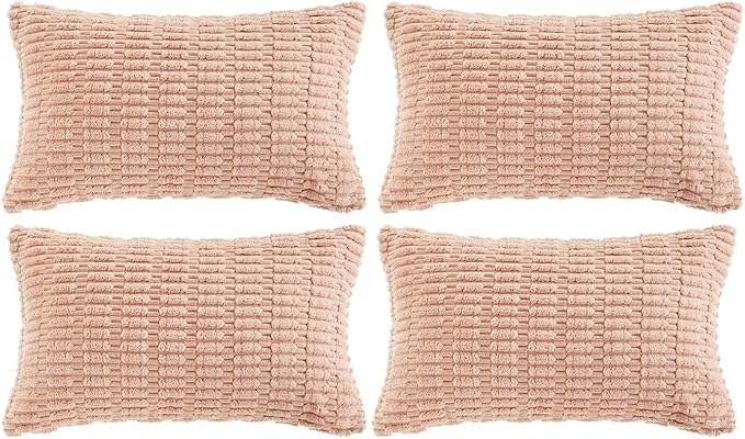 Fancy Homi 4 Packs Decorative Throw Pillow Covers for Living Room Couch Bed, Modern Farmhouse Boho Home Décor Accent Cushion Case, 20" x 12", Blush Pink