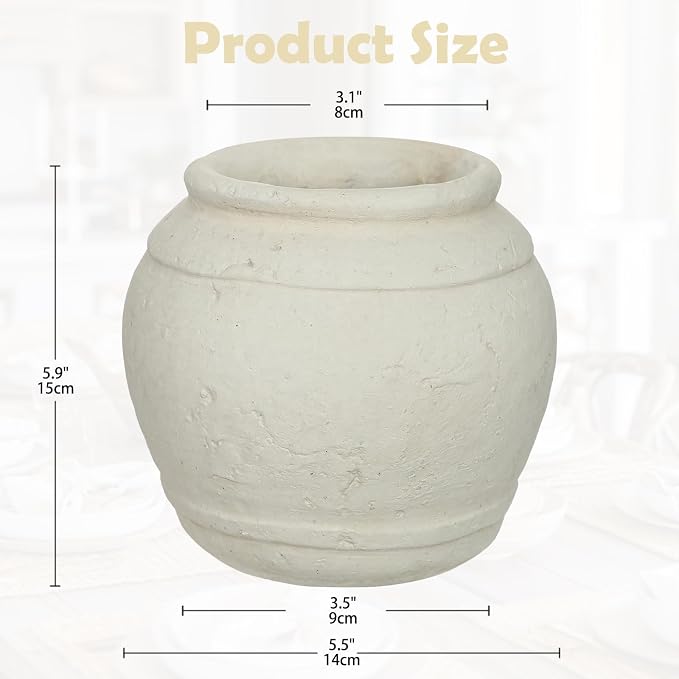 Briful Rustic Ceramic Farmhouse Vase, 5.9" Vintage Textured Pottery Jar | Off-White Cream Antique Vintage Vase for Modern Farmhouse, Dining Coffee Tabletop, Kitchen Counter, Desk & Mantle Aesthetic