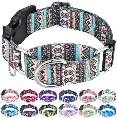Martingale Dog Collar with Buckle Tribal Design Adjustable Escape Proof Pet Collars (Aztec, Medium)