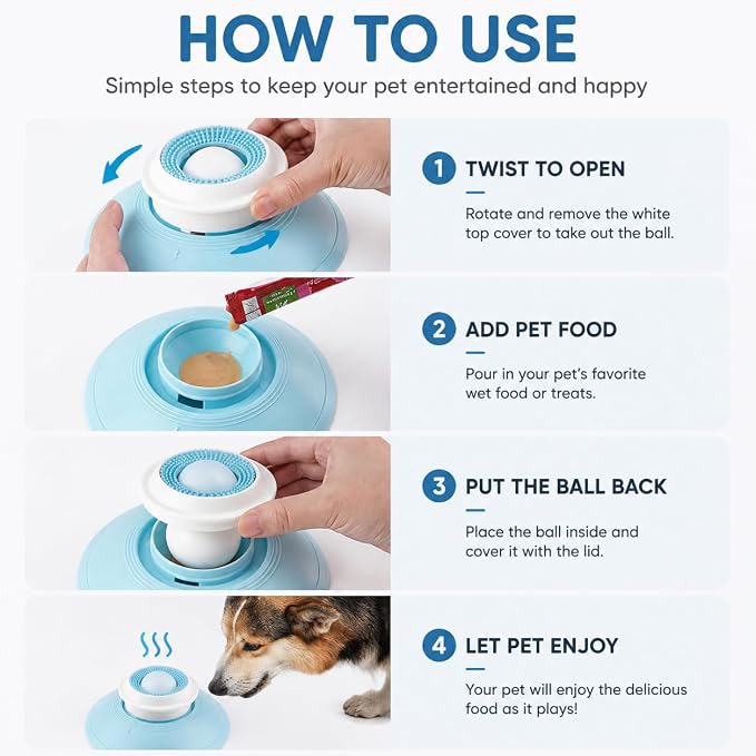 Non-Spill Dog Lick Bowl Slow Feeder with Rolling Ball for Liquid Treats