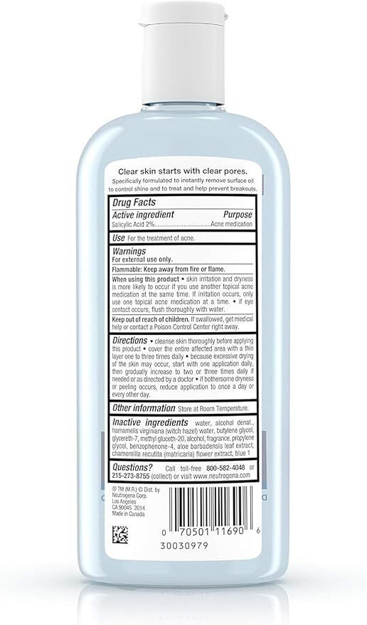 Neutrogena Clear Pore Oil-Eliminating Facial Astringent with 2% Salicylic Acid Acne Medication and Witch Hazel, Pore Clearing Treatment for Acne-Prone Skin, Helps Control Shine, 8 fl. oz, 6 Pack