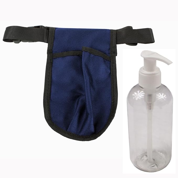 Rapport Single Massage Bottle Holster with 8 Ounce Clear Bottle & Pump for Lotions and Oils. - The Essential Accessory for Massage Therapy Practitioners by Body Linen (Blue)