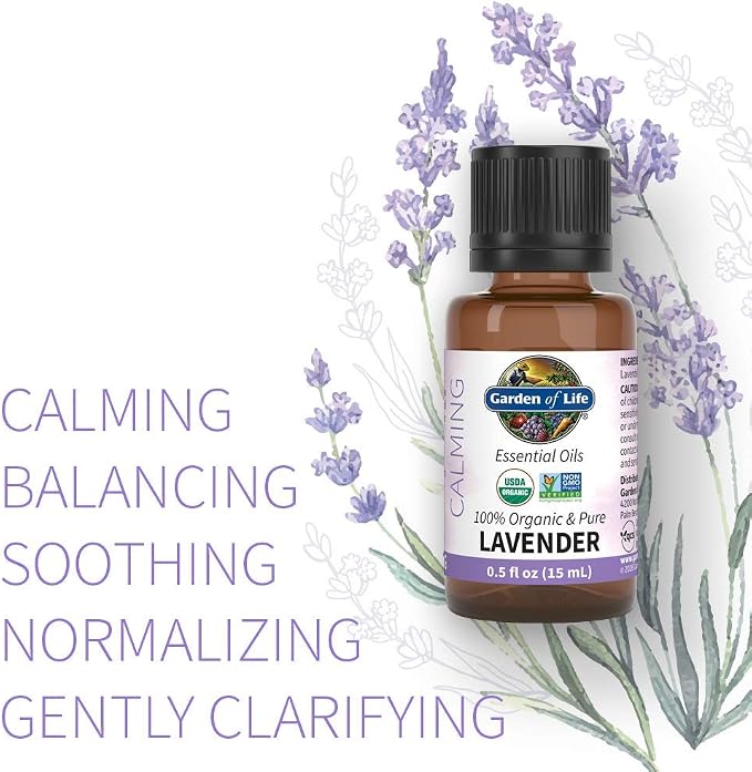 Garden of Life Lavender Essential Oil – 100% Pure Essential Oil for Diffuser, Aromatherapy, Meditation, Relaxing and Soothing, USDA Organic, Non-GMO, 0.5 fl oz