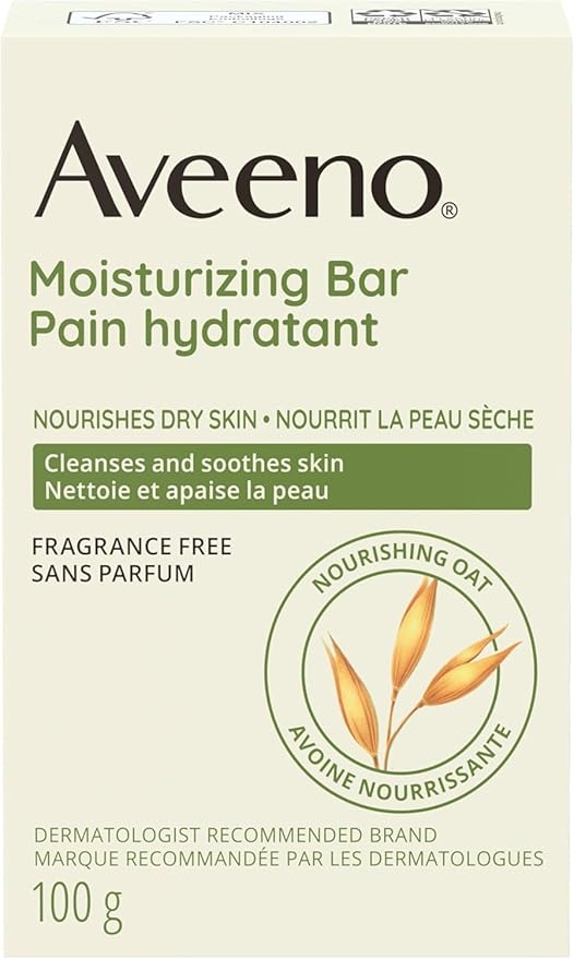 Aveeno Gentle Moisturizing Bar Facial Cleanser with Nourishing Oat for Dry Skin, Fragrance-free, Dye-Free, & Soap-Free, 3.5 oz (Pack of 4)