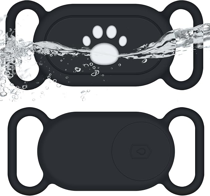 for Samsung Galaxy SmartTag2 Dog Collar Holder, 2 Pack Waterproof Anti-Lost Silicone Case for Galaxy Smart Tag 2 for Pet Dog Cat Collars (Black/Black)