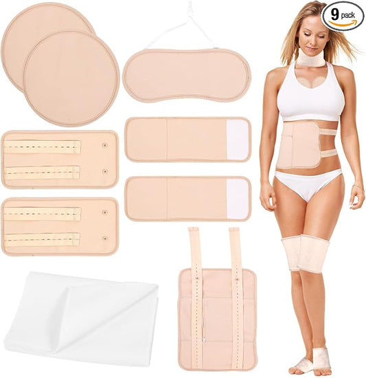 9 Pcs Castor Oil Pack Wrap Organic Cotton for Liver Detox, Stomach, Neck & Breast, Knee, Foot & Entire Body, Reusable Compress Castor Oil Pads Kit with Adjustable Elastic Strap, Anti Oil Leak