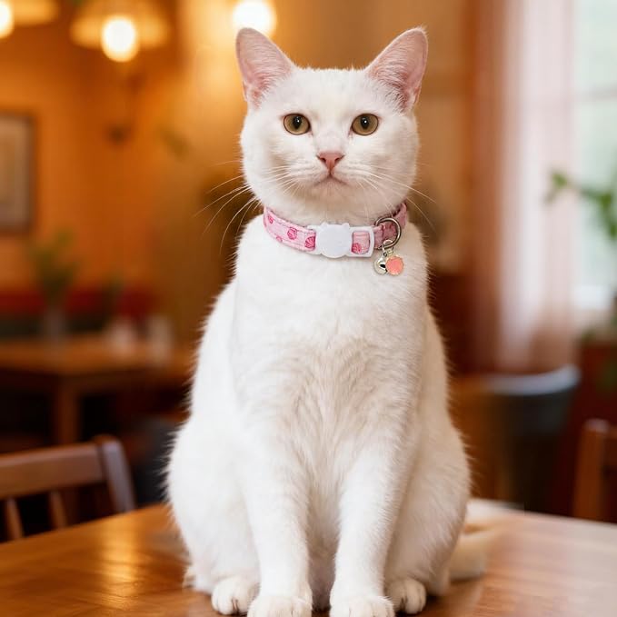 Cat Collars for Girl Cats & Boys, 2 Pack Soft Cotton Breakaway Collar with Removable Bell and Cute Charms, Adjustable Safety Pet Necklace, Seashell