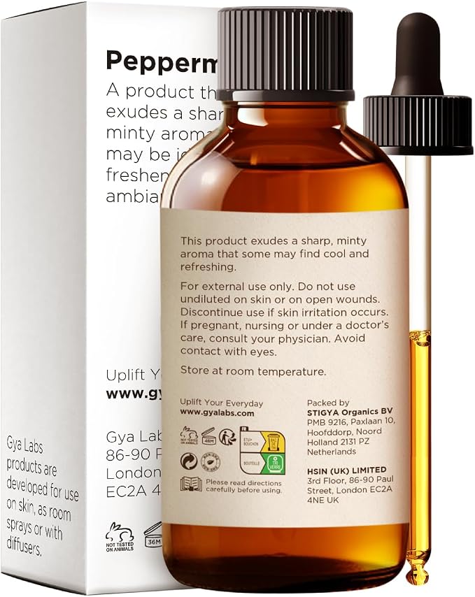 Gya Labs Peppermint Essential Oil for Hair – Huge 4 Fl Oz – Premium Grade Essential Oils for Diffuser, Aromatherapy, Hair Care, Skin Care, Body, Massage & DIY Candle Making Scents