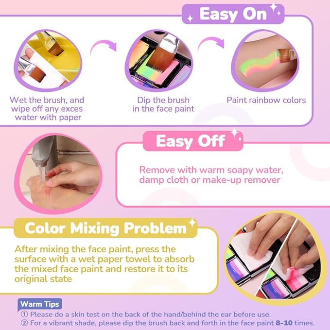 Janolia Face Painting Kit for Kids, Rainbow Face Paint Kit, Water Activated Face Paint, Macaron Color Split Cake Body Paint, Ideal Facepaint Makeup Kit for Kids Party Halloween Carnival Easter