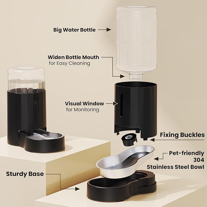 CZPET Dog Water Bowl Dispenser 7L, Wider Mouth Gravity Refilling (Black) | CZPET Dog Water Bowl Dispenser 7L, Wider Mouth Gravity Refilling (Black)