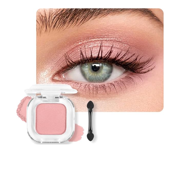 Pink Shimmer Single Eyeshadow Makeup Powder Palette，High Pigment Blendable Formula Eye Make-up for Women，Neutral Eye Shadow，sombras para ojos，Longwear Waterproof，Vegan & Cruelty-Free，Eyeshadow Gift
