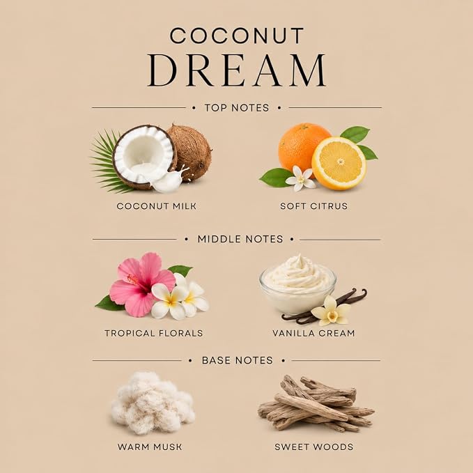 Coconut Dream Affinati 10 oz Scented Candle for Home – Long Lasting Fruity Soy Blend Candle with Wooden Wick, Strong Scent Throw Glass Jar Candles, Premium Clean Burning Aromatherapy Gifts
