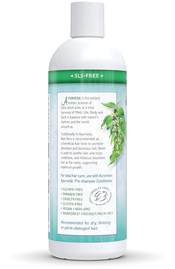 Auromere Ayurvedic Shampoo, Aloe Vera Neem - Vegan, Cruelty Free, Non-GMO, Natural, Gluten Free, Sulfate Free, Paraben Free for Dry to Normal Hair (16 fl oz), 1 Pack