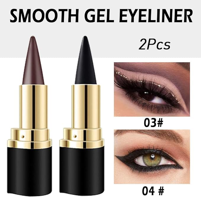 evpct 2Pcs Black Brown Long Wear Gel Eyeliner Pencils for Eye Black Face Paint, Goth Halloween Makeup Kit, Eye Liner Waterproof Smudge Proof, Cream Coal Brown Eyeliner Lipstick Set, delineador de ojos
