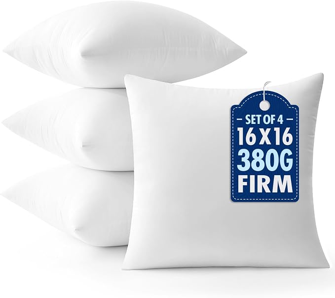 MIULEE 16x16 Throw Pillows Inserts 4 Pack, Decorative Pillows for Couch Bed | 100% Virgin Filling, Full and Fluffy, Lumbar, Back and Neck Support