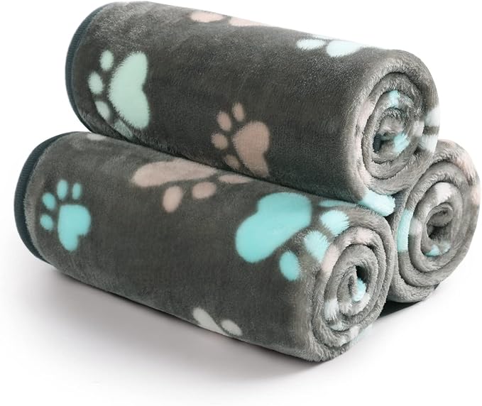 Luciphia 1 Pack 3 Blankets Fluffy Premium Fleece Pet Blanket Flannel Paw Printed Throw for Dog Cat(Large 41x31'', Grey) | Fuzzy Flannel Small Pet Blanket Washable, Cute Paw Print for Crate Car Bed. Puppy Essential,Cat Stuff Gifts,Large