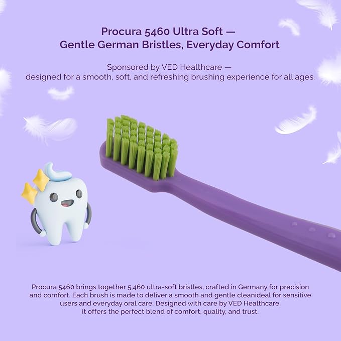Ved ProCura Ultra Soft Toothbrush – Gentle Manual Toothbrush for Adults with 5,460 Super Soft Bristles for Sensitive Teeth and Gums (Purple)