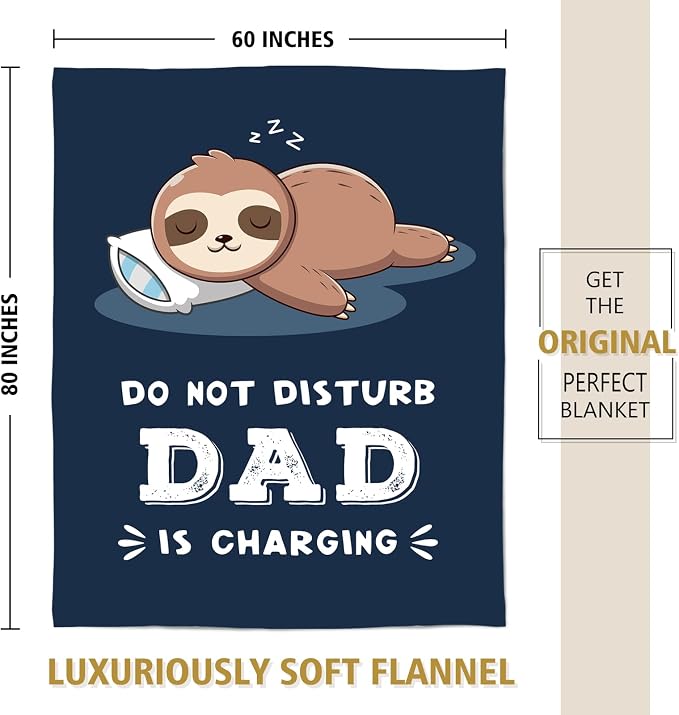 Leebbsin Funny Gift for Dad, Dads Birthday Gift from Daughter Son | Dad is Charging Sloth Blanket 60" x 80", Blue, Dads Gifts for Fathers Day Christmas, Soft Sloth Throws Blanket for Father