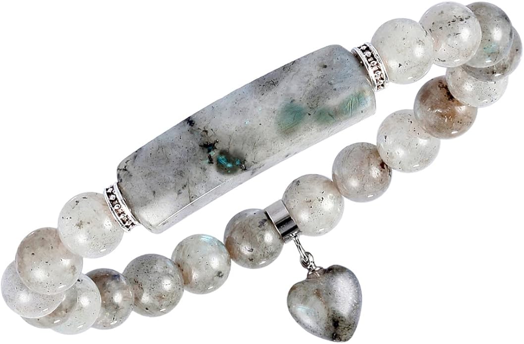 TUMBEELLUWA Healing Stone Bracelet 8mm Beads Chakra Crystal Energy Heart Charm Bracelet Handmade Jewelry for Women