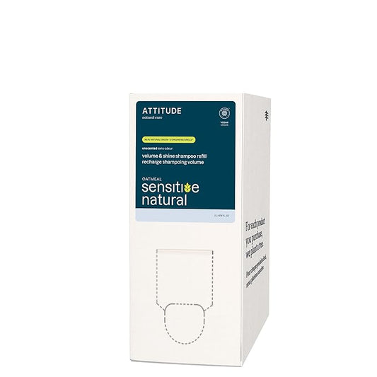 ATTITUDE Volume and Shine Hair Shampoo for Sensitive Dry Scalp, EWG Verified, Soothing Oat, For Thin Hair, Naturally Derived Ingredients, Vegan and Plant-Based, Unscented, Bulk Refill, 67.6 Fl Oz