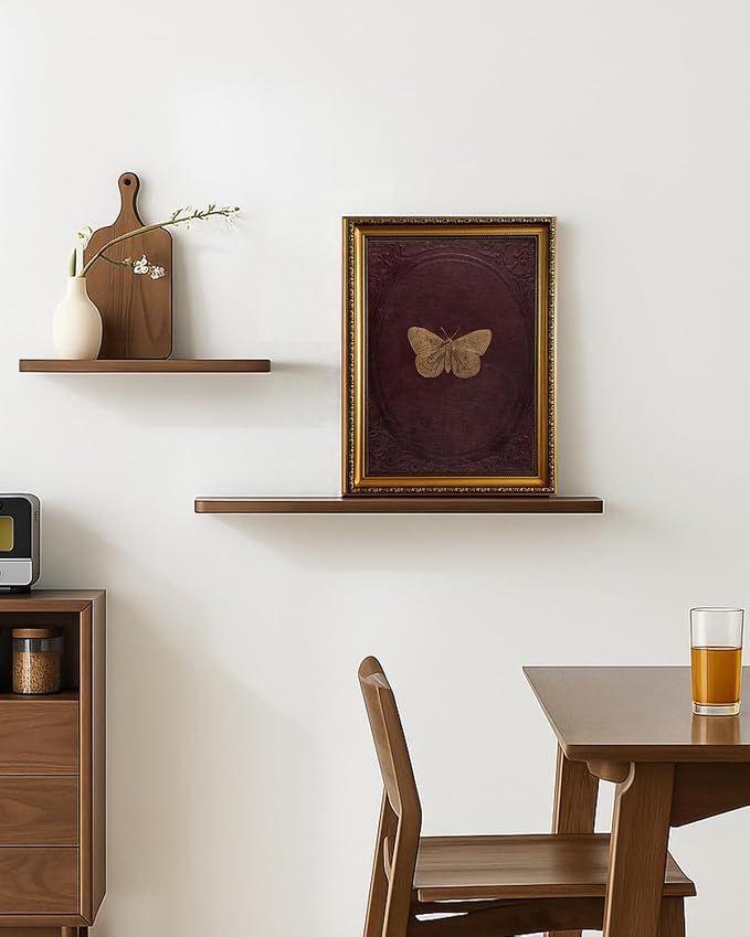 ZLPLLHA Vintage Gold Framed Wall Art Butterfly Wall Decor Moody Canvas Art Insect Pictures Victorian Paintings Burgundy Artwork for Bedroom Living Room