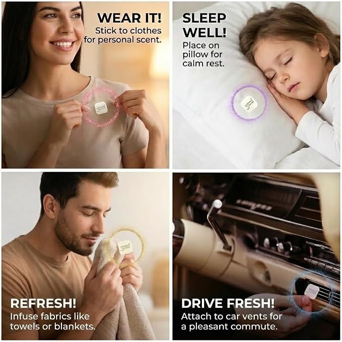 AROMA STICKERS® Original Blend Relax Edition - 100% Natural Essential Oil Scented - Diffuser Stickers for Personal Space - Lavender/Relaxing $ Sleeping (Pack of 3, Total of 36 Stickers)
