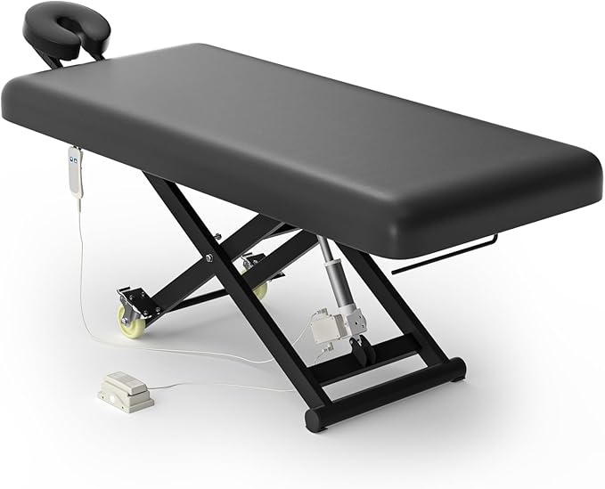 Electric Massage Table Bed - Facial Spa Treatment Table, Esthetician Bed with Wheel, Hand & Foot Pedal Dual Control Adjustable Height 440lbs, Professional Salon & Beauty Spa Use (Black)