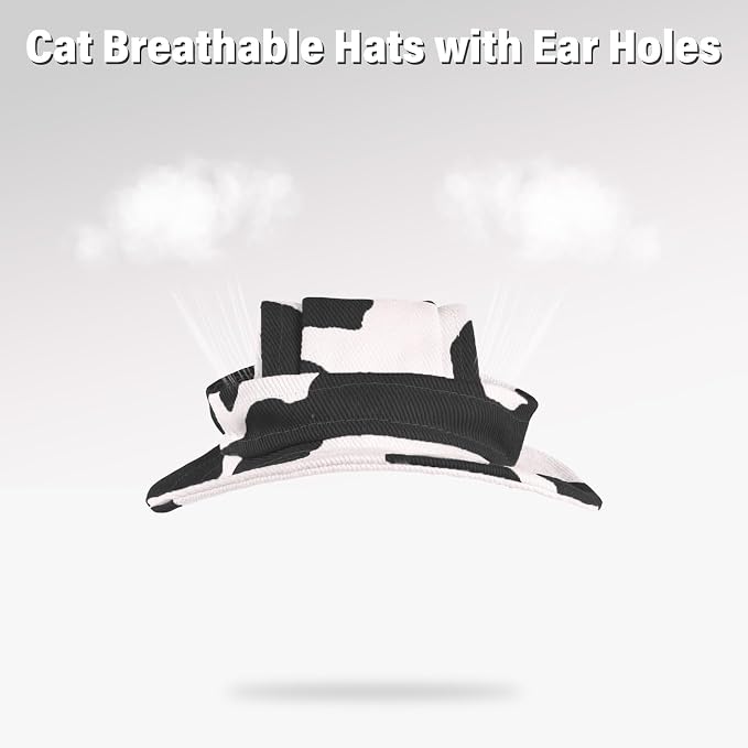 DENTRUN Cat Bucket Hat with Ear Hole, Cotton Birthday Bonnet for Small Pets | Breathable cotton, Adjustable Secures fit, For birthday Party, For small cats, daily cute photos