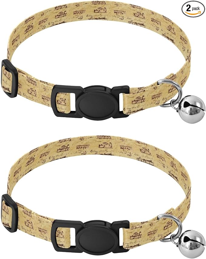 Vintage Music Musical Notes Dog Collars for Small Dogs, 2 Pack Collar with Bell for Dog Puppy