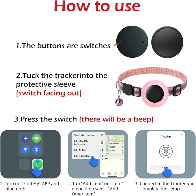 Cat Tracker Collar, Cat Collar with Finder Tag (iOS ONLY), Compatible with Apple Find My, No Monthly Fee, Cat Collar Waterproof (Pink)