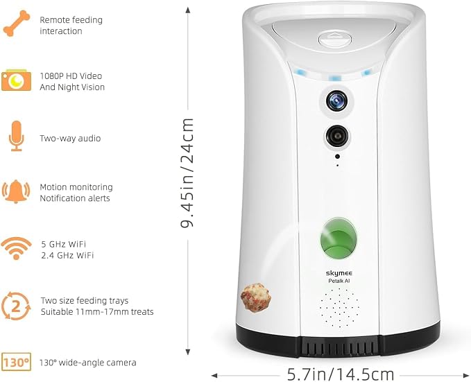 Dog Camera Treat Dispenser,WiFi Full HD Pet Camera with Two-Way Audio and Night Vision,Compatible with Alexa (2.4G WiFi ONLY) (Petalk AI)