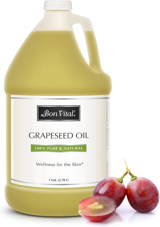 Bon Vital' Grapeseed Oil, 100% Pure Skin Toner and Massage Oil, For Hair Care, Aromatherapy, and Massage, Helps Reduce Wrinkles and Prevents Premature Aging, Skin Moisturizer, 1 Gal, Label may Vary