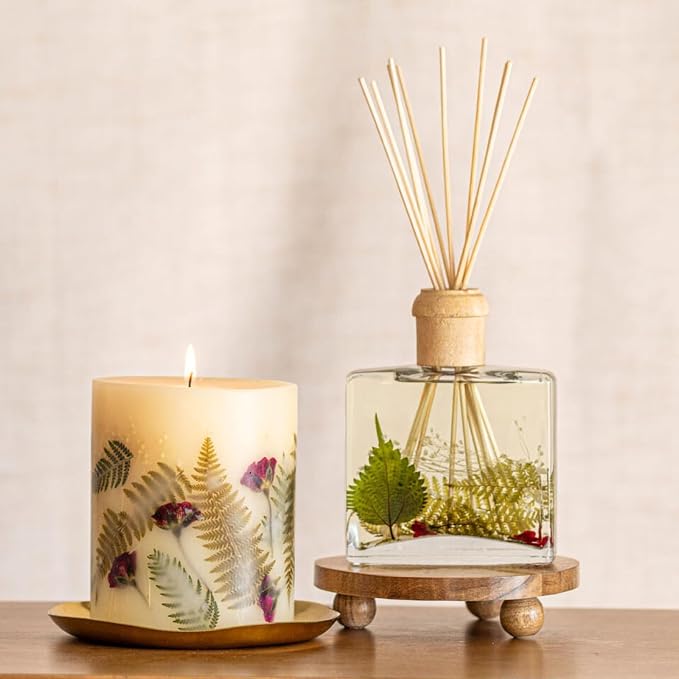 Rosy Rings Frosted Fir Botanical Candle | Luxury Aromatherapy Long Lasting Candle Home Decor Gifts Notes of Clary Sage, Santal, Cedar, Pine, White Musk | Fern & Rose Bud Botanicals 120 Hr Burn 5.5" H