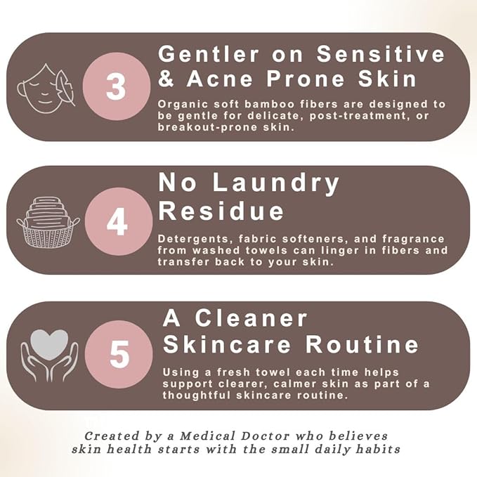 Dr. Nima's Clear Skin Towel, Organic Bamboo Face Towel, Physician Created Luxury Skin Care, Disposable Face Towel, Makeup Remover Dry Wipes, Ultra Soft, 1 Pack, 50 Ct