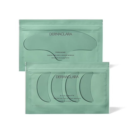Dermaclara Silicone Patch Eyes & Forehead Kit - Anti-Wrinkle Face Patches for Frown & Smile Lines, Reusable Overnight Silicone Wrinkle Pads, Up to 30 Uses - 4 Eye & Mouth, 1 Forehead