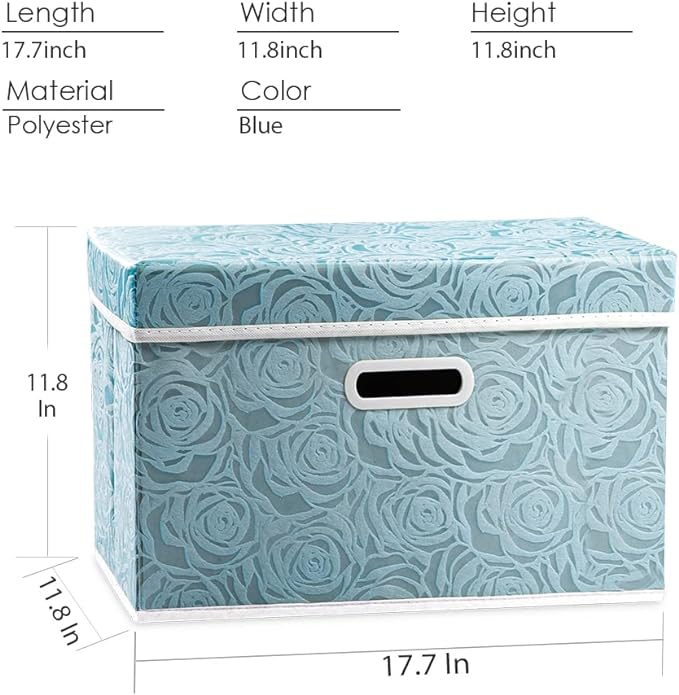 Large Collapsible Storage Boxes with Lids [5-Pack] Fabric Decorative Storage Bins Cubes Organizer Containers Baskets with Cover Handles for Bedroom Closet Nursery Blue 17.5x11.8x11.8 Inch