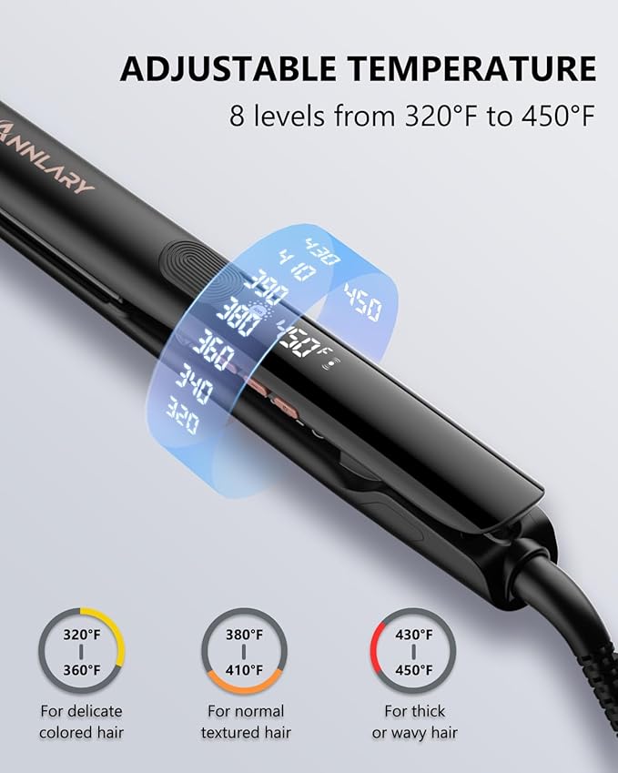 Annlary Hair Straightener 1 Inch Flat Iron and Curler 2 in 1 Titanium Ceramic Ionic Dual Voltage Straightener with Heat-Resistant Silicone, for Less Frizz, Shinier & Smoother