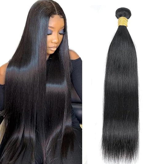 Brazilian Human Hair Bundles Straight Human Hair Single Bundle 16inch 100% Unprocessed Virgin Human Hair Straight Quick Weave Raw One Bundle Deals Natural Black