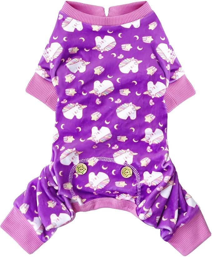 KYEESE Velvet Dog Pajamas for Small Dogs Soft Onesie Shirt, Unicorn Purple | 4-Way Stretch, Lightweight & Breathable, Reduces Shedding, Gentle on Sensitive Skin, Recovery Support, Easy Potty Breaks