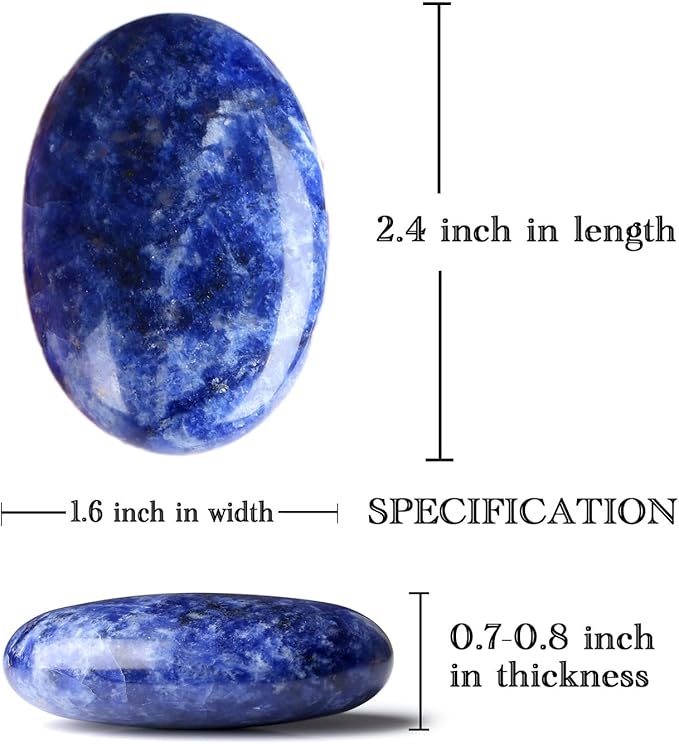 MAIBAOTA 2.4" Large Blue Sodalite Crystal Stone Polished Palm Stone Healing Crystals 0.7" Thick Natural Reiki Gemstone Worry Stone Energy Balancing Anxiety Stress Relief Meditation 1 Pc
