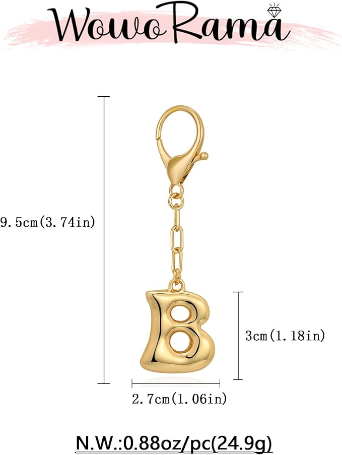 WOWORAMA Initial Letter Keychain for Women Chunky Gold Bubble Letter Bag Charm Purse Charm Personalized Keyrings Accessories