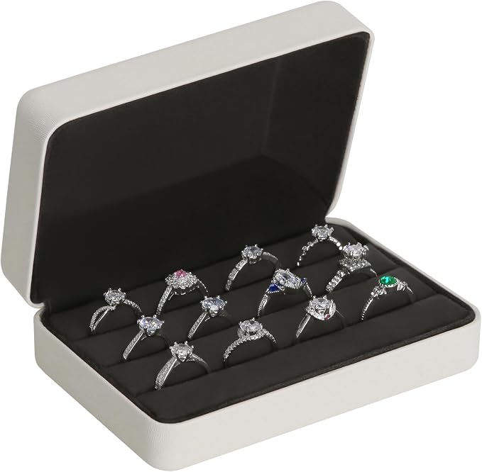 KUKUVR Velet Jewelry Ring Storage Box | Travel Jewelry Case with 3 Slot Ring Display Organizer
