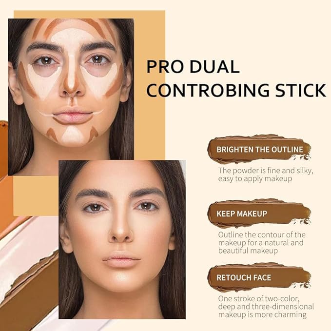 evpct 4 Colors Contour Stick Makeup Set, Cream Concealer Stick Contouring Palette Makeup Kit for Beginners, Nose Bronzer Sticks, Liquid Face Highlighter Make up contorno maquillaje, 01+03
