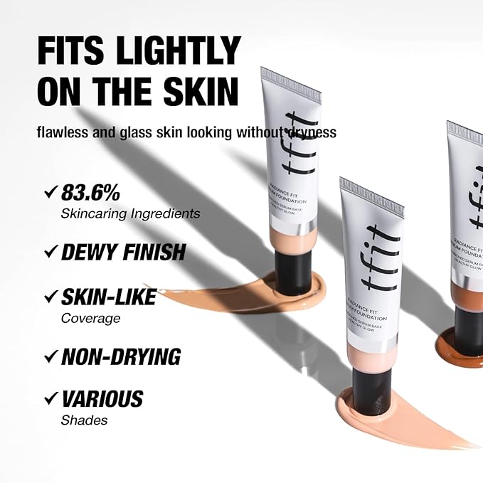 Radiance Fit Serum Foundation - Flawless Coverage, Dewy finish, Long-lasting, Lightweight, Korean Makeup,1.05 Oz. (W06 Bronze, 1.05 Oz.)