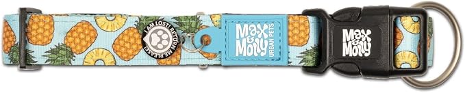 Max & Molly Urban Pets Fashion Smart ID Dog Collar, Anti-Fade, Adjustable Sizing w/Pet Profile Smart ID QR-Tag, Waterproof & Machine Washable, Sweet Pineapple Design, Extra Small (Neck Size 9-14")