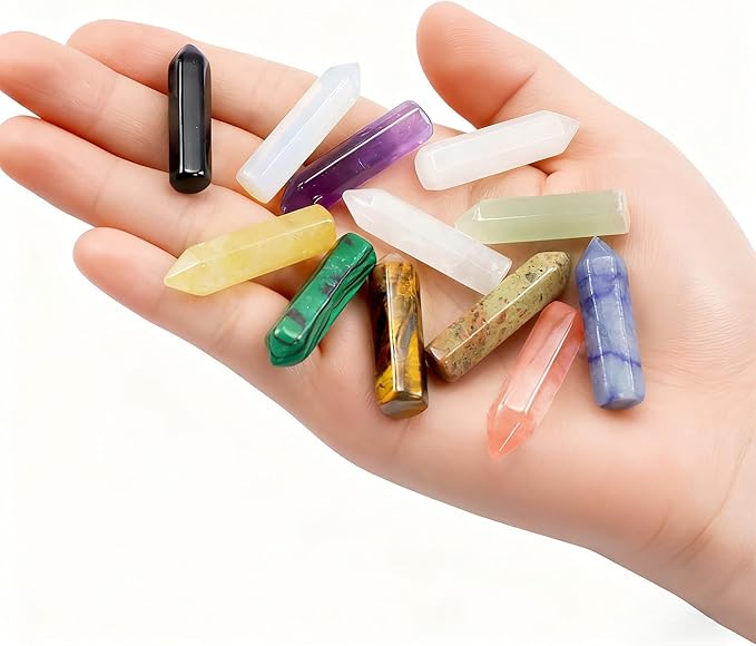 DUQGUHO Tower Crystals and Healing Stones 1 inch Crystal Tower Ornaments Set Energy Balancing Gemstones Meditation Polished Stone Christmas Ornaments Crystal Gifts for Women 12PCS