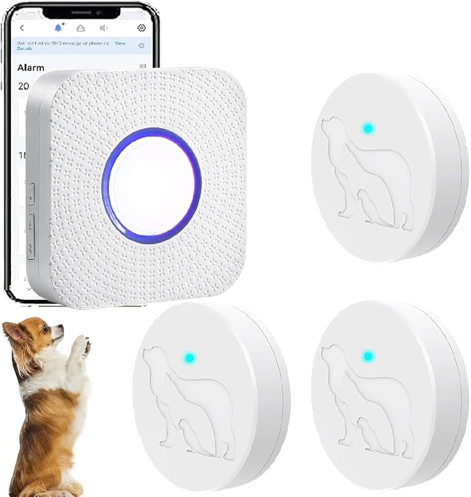 Dog Door Bell, WiFi Smart Doggie Doorbell for Potty Training with Wireless Waterproof Touch Button Transmitter and Receiver (1 WiFi Receiver 3 Button)