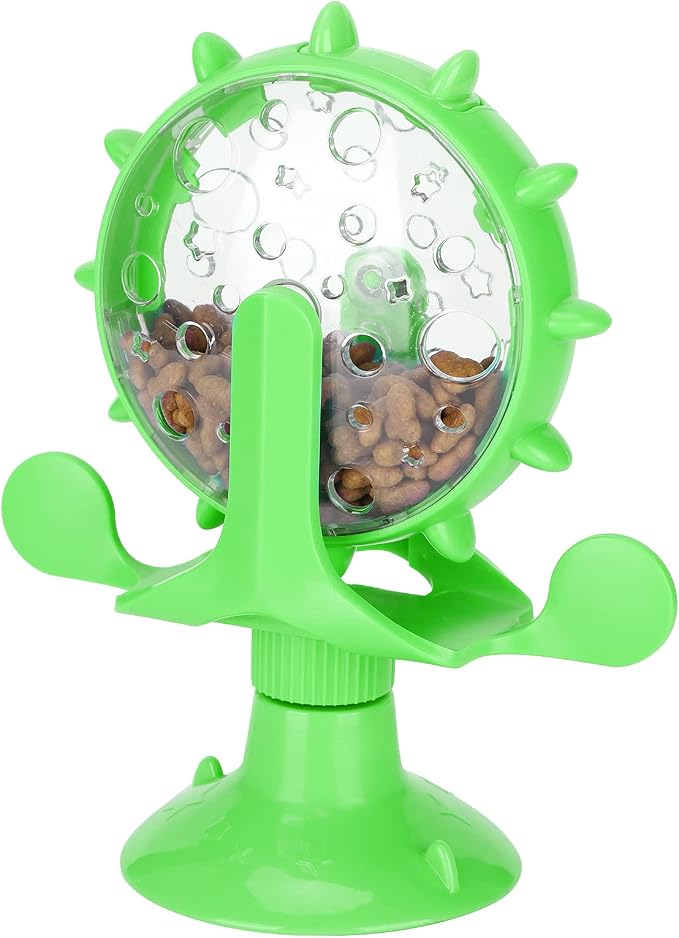 VINGVO Cat Treat Dispenser Toy, Interactive Cat Feeder 360 Degree Rotating Windmill Leaking Food Toy for Indoor Cats with Suction Cup Cat Camera Treat Dispenser Cat Treat Dispenser Toy