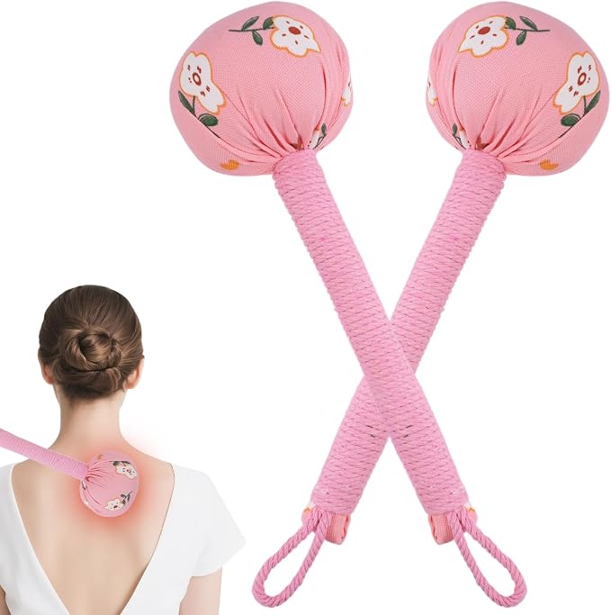 lefeke Manual Massage Hammer, Mugwort Massage Hammer, Handheld Body Percussion Tool for Back Neck Shoulder Leg Muscle Relief 26cm (2Pcs-Pink)