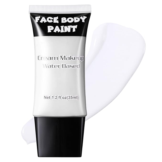 CCbeauty Clown White Face Paint, Cream Face Painting Kit, Professional Water Based Body Paint, Full Coverage Foundation Makeup, Halloween SFX Makeup For Joker Skeleton Ghost Zombie Vampire Cosplay